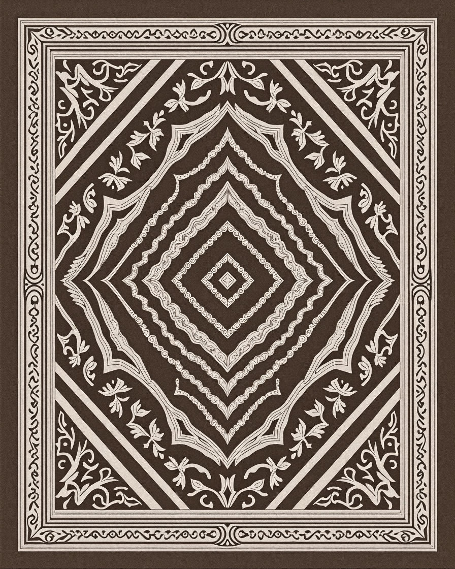 Classic Brown Cream Diamond Floral Rug