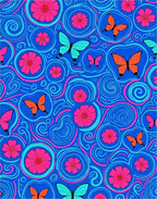Vibrant Floral Butterfly Swirl Pattern Rug