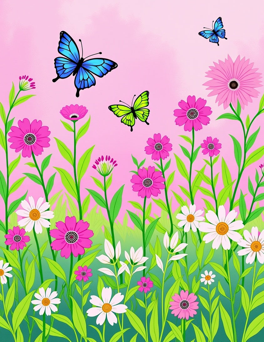 Whimsical Butterfly Floral Meadow Design Rug