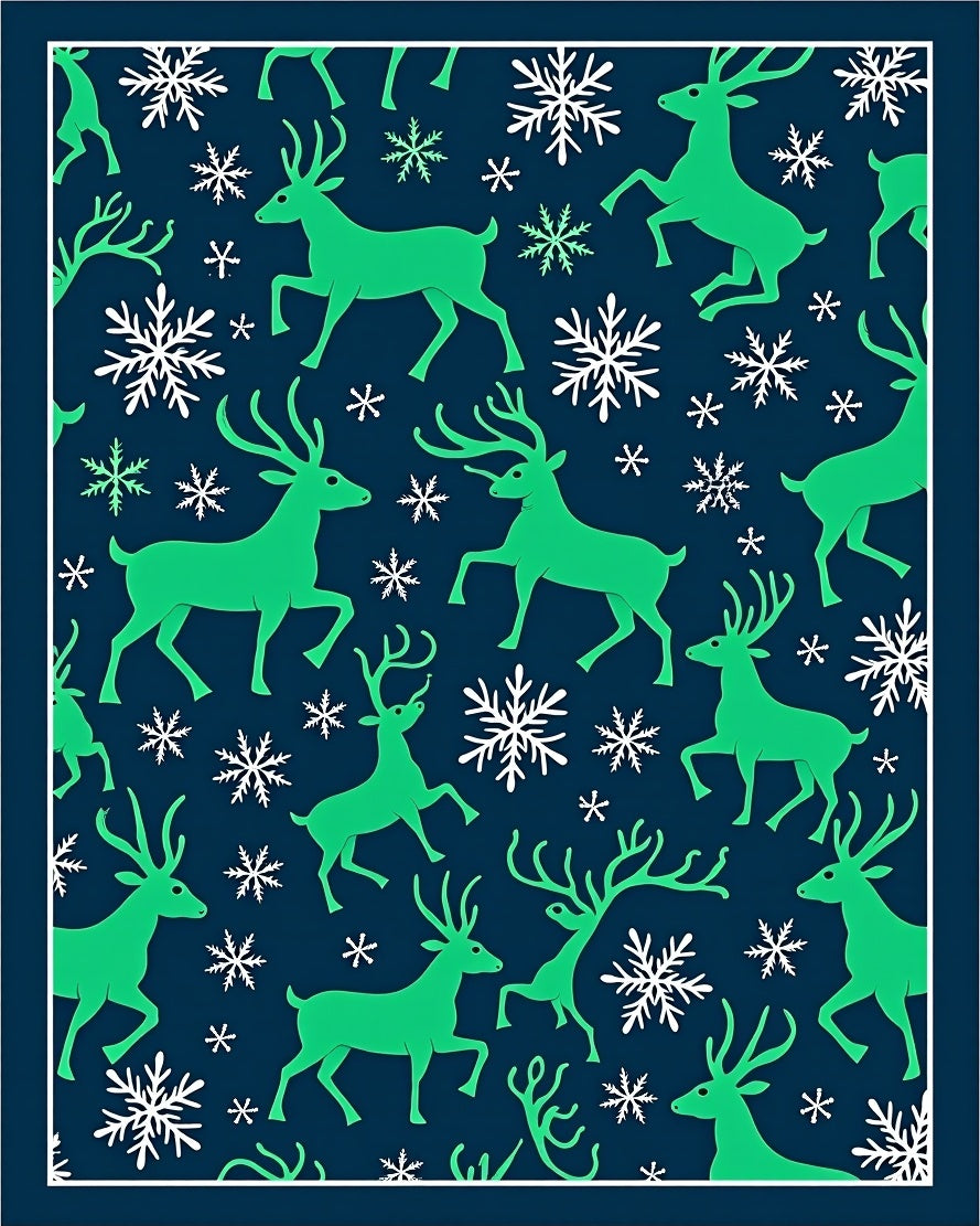 Green Deer and Snowflakes Navy Rug