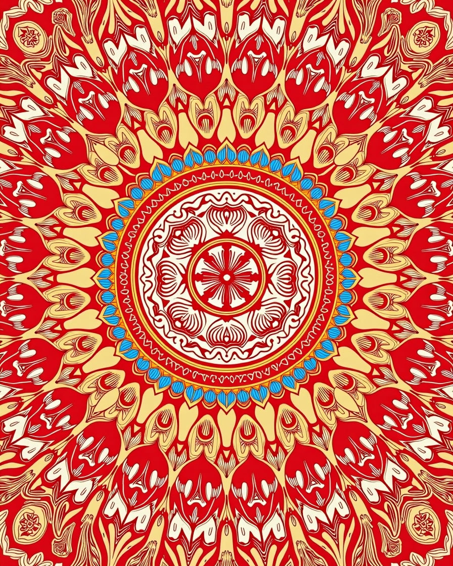 Radiant Red Yellow Floral Mandala Rug