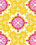 Lively Pink Yellow Floral Tile Rug