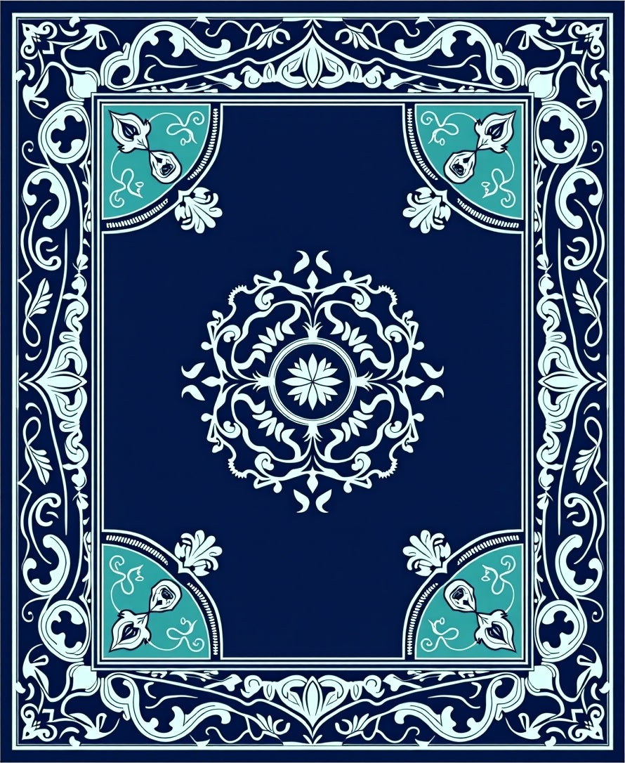 Classic Floral Mandala Blue Rug
