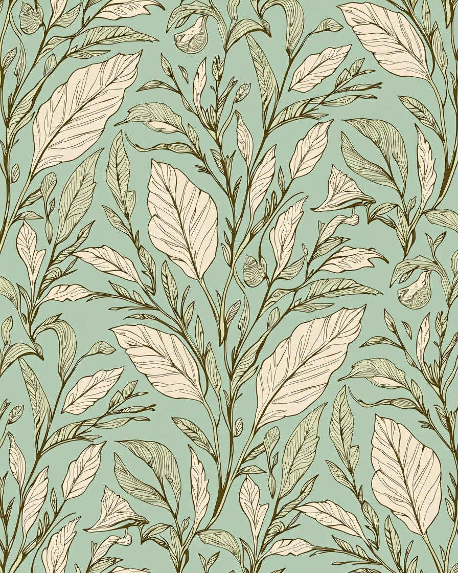 Botanical Scrollwork Illustrative Pattern Rug