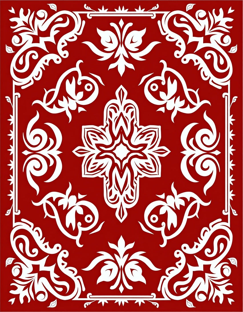 Regal White Floral Scroll Pattern Rug