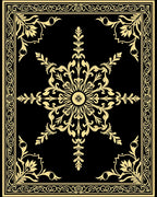 Elegant Gold Floral Medallion Border Rug