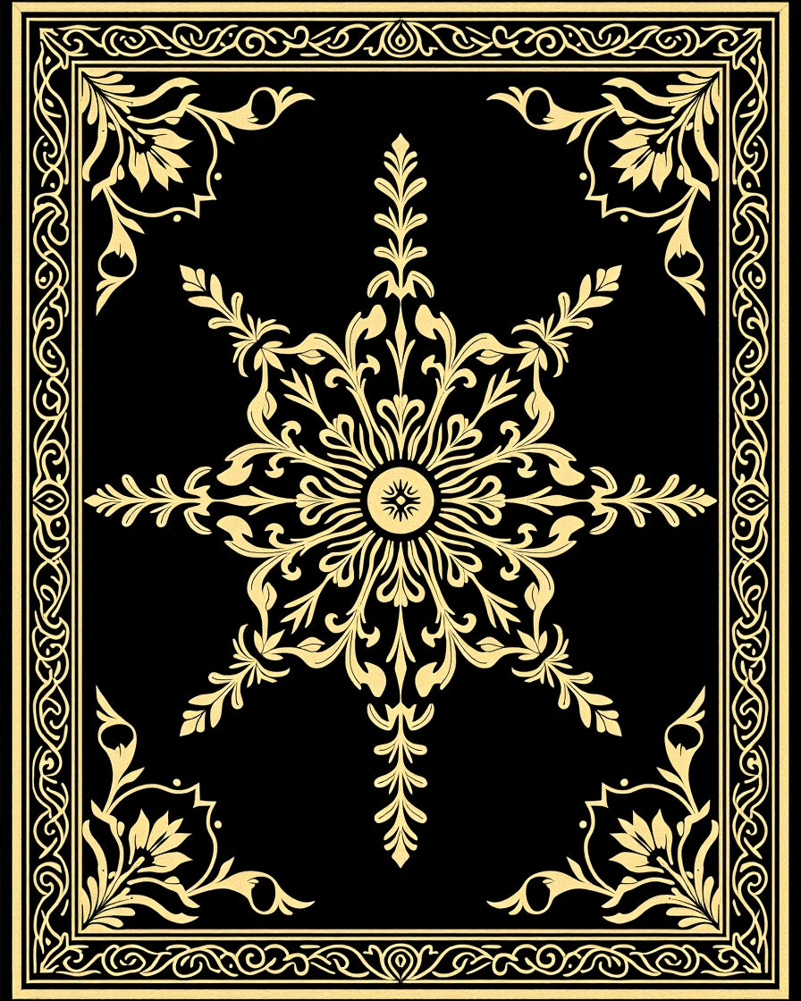 Elegant Gold Floral Medallion Border Rug