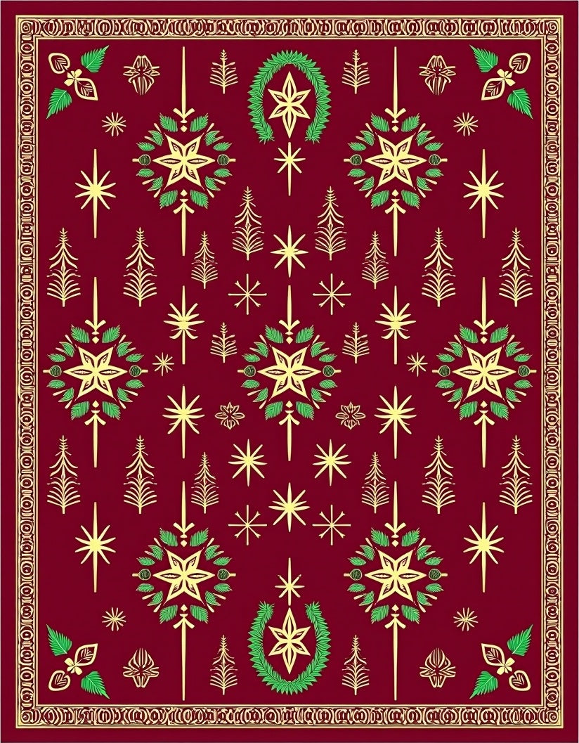 Crimson Star Tree Garland Medallion Rug