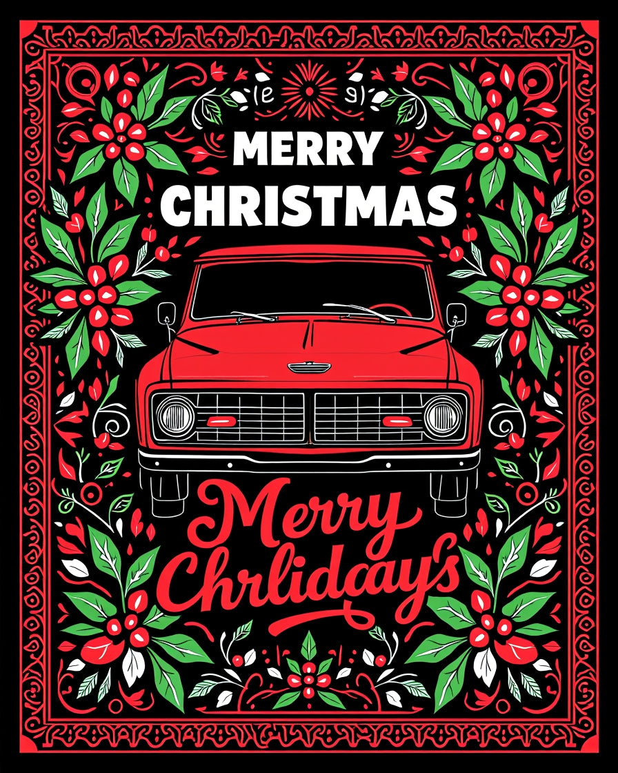 Red Truck Holly Christmas Garland Rug