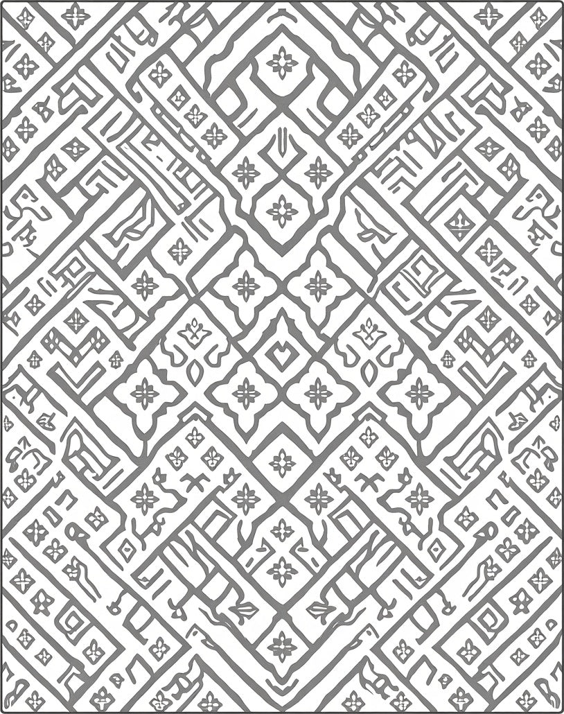 Geometric Maze With Floral Accents Rug
