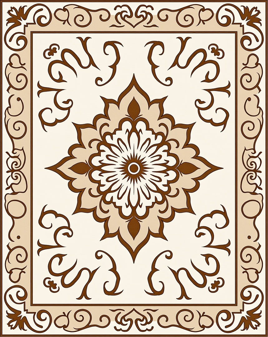 Brown Floral And Scrollwork Medallion Rug