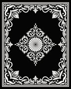 Black White Ornate Floral Frame Design Rug