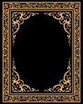 Golden Ornate Scrollwork Frame Design Rug