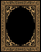 Golden Ornate Scrollwork Frame Design Rug