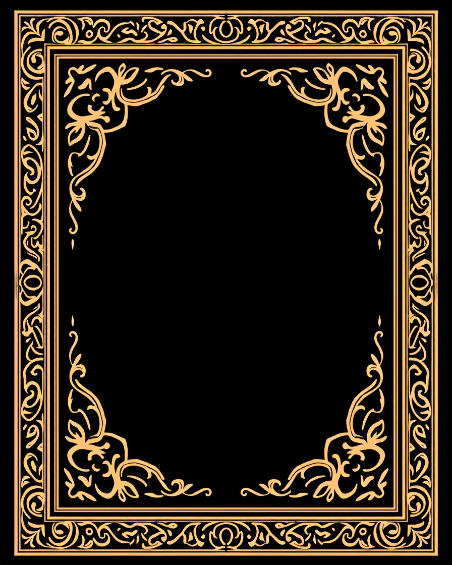 Golden Ornate Scrollwork Frame Design Rug