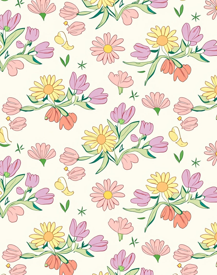 Pastel Spring Floral Pattern Rug