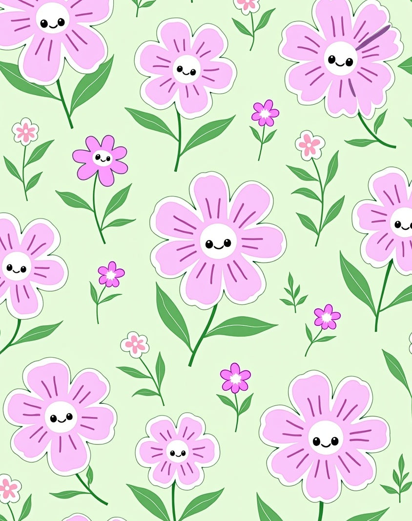 Whimsical Floral Pattern with Smiling Flowers Rug