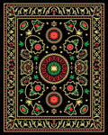 Black Red Green Golden Floral Medallion Tapestry Rug