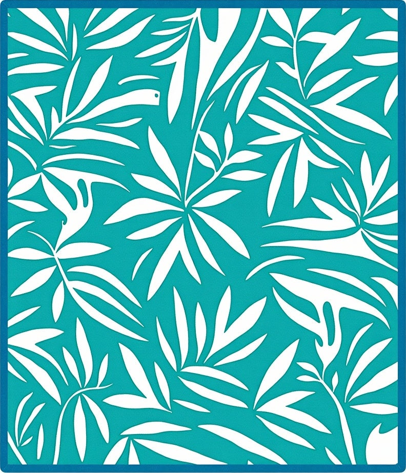 Tropical Leaf Pattern Teal Rug
