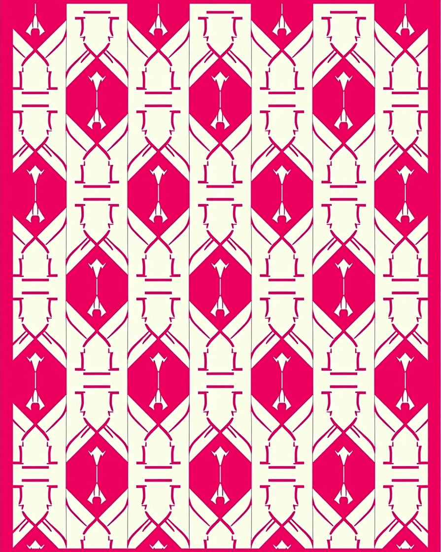 Crimson Cream Geometric Symmetry Design Rug