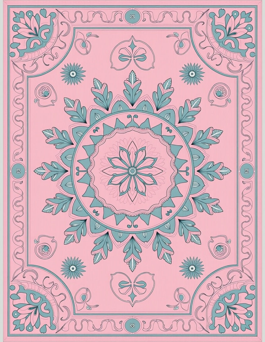 Pink Floral Mandala Art Rug