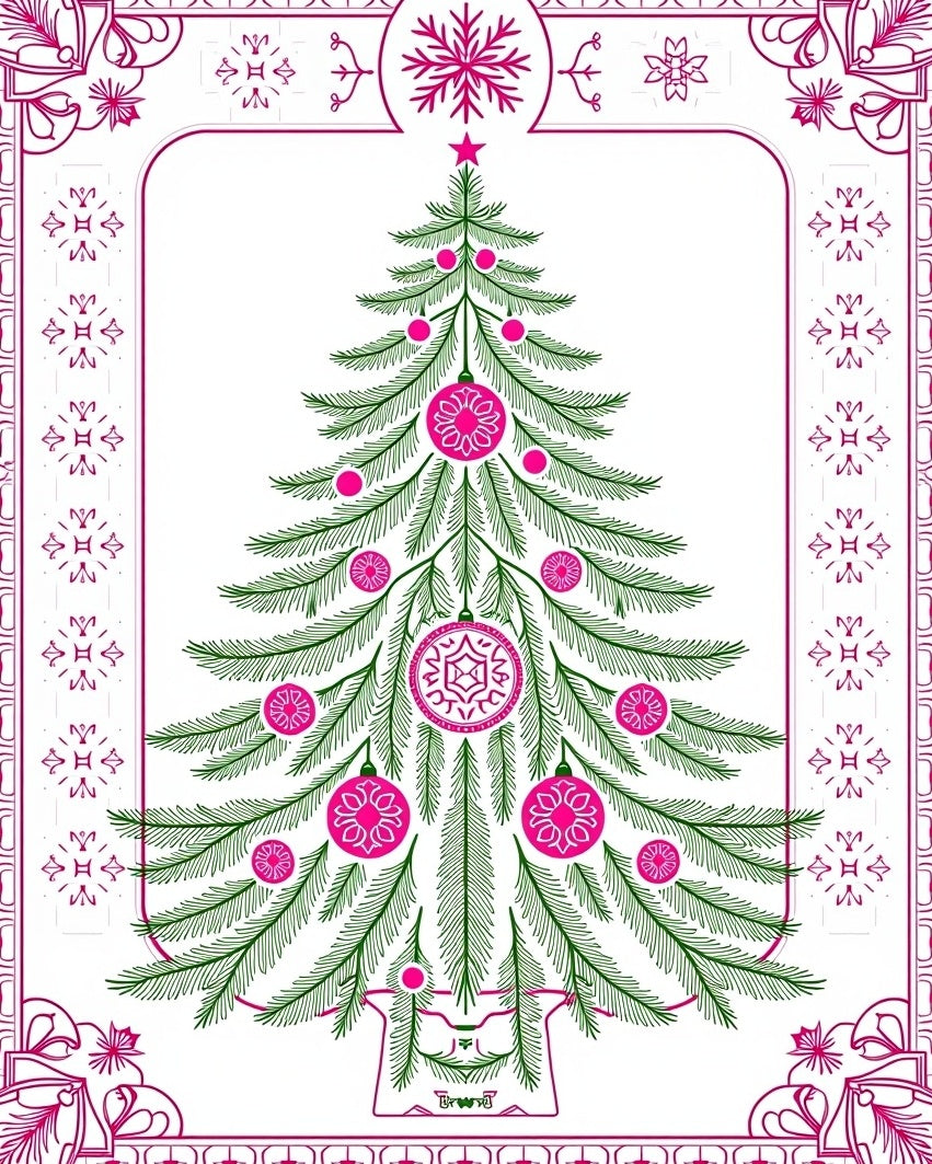 Festive Pink Green Christmas Tree Rug