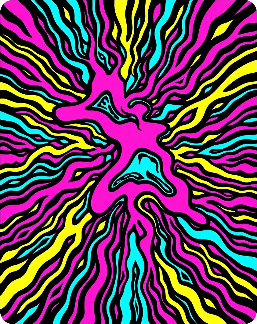Vibrant Pink Cyan Yellow Swirl Pattern Rug