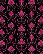 Ornate Magenta Floral Damask Pattern Rug