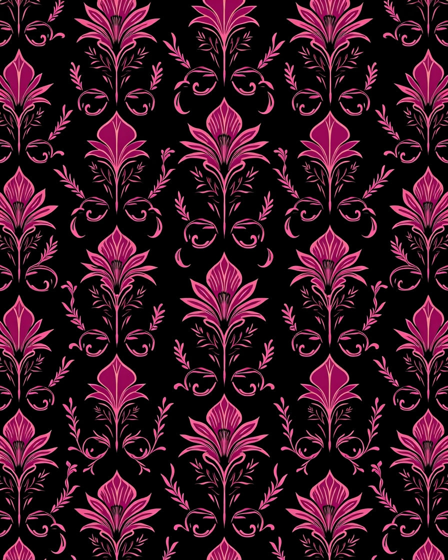 Ornate Magenta Floral Damask Pattern Rug