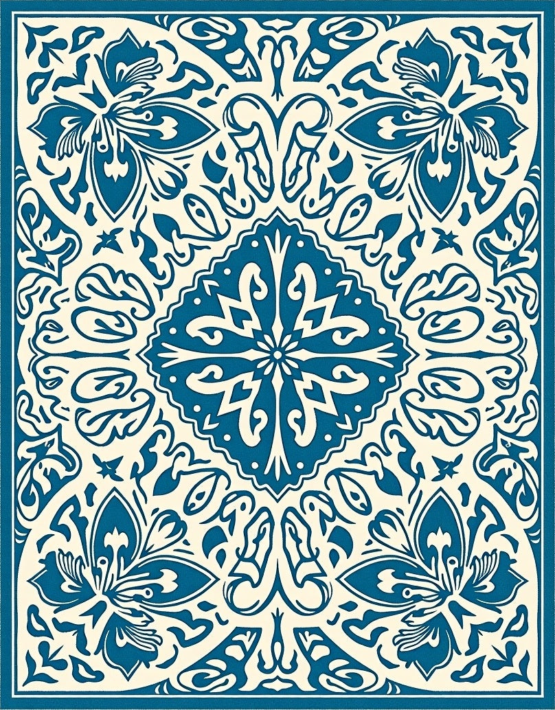 Classic Blue Floral Symmetry Rug