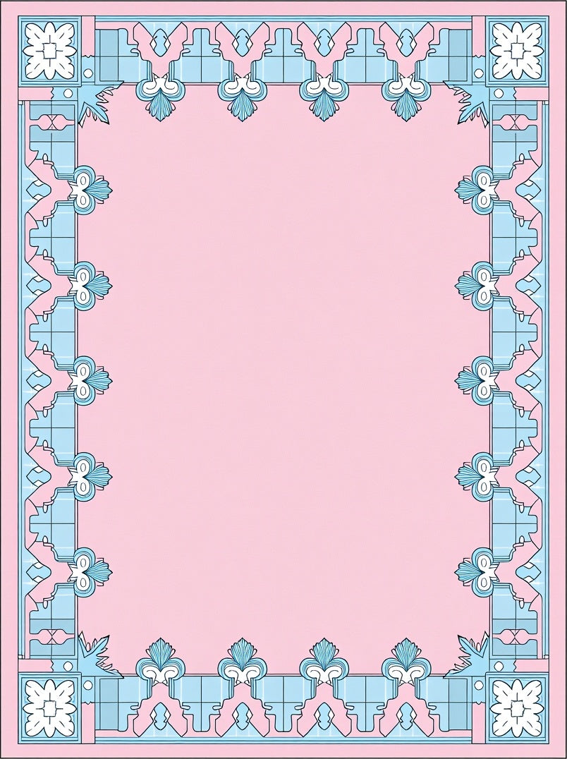 Soft Pink Blue Floral Border Rug