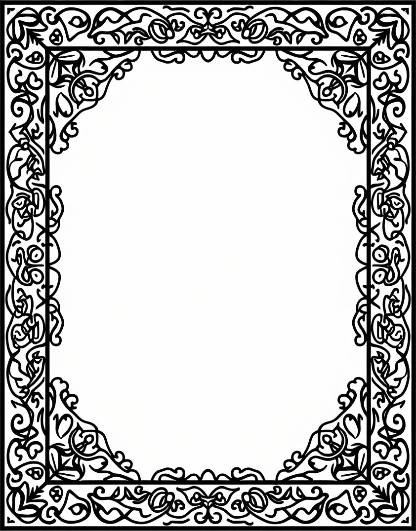 Ornate Black Swirl Border Design Rug