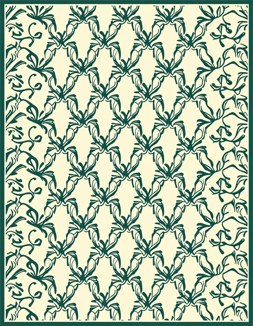 Ornate Green Floral Lattice Pattern Rug