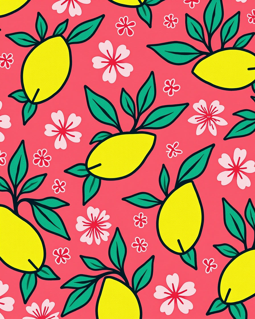 Bright Yellow Fruit Floral Pattern Rug