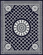 Traditional Navy White Geometric Mandala Pattern Rug