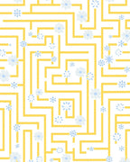 Yellow Maze with Blue Floral Accents Rug