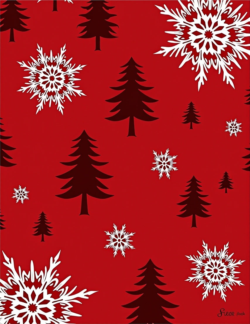 Red White Christmas Trees Snowflakes Holiday Rug