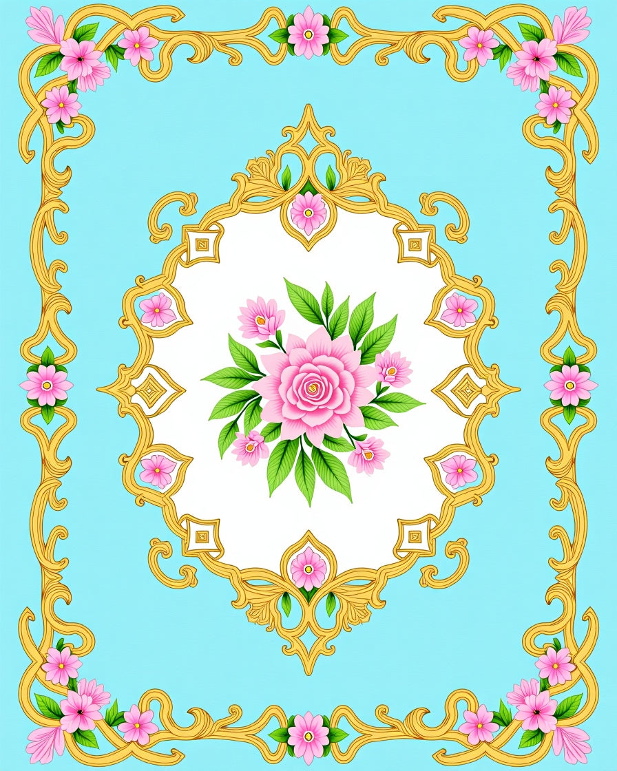 Ornate Floral Scrollwork Sky Pattern Rug