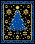 Blue Christmas Tree Gold Snowflake Rug