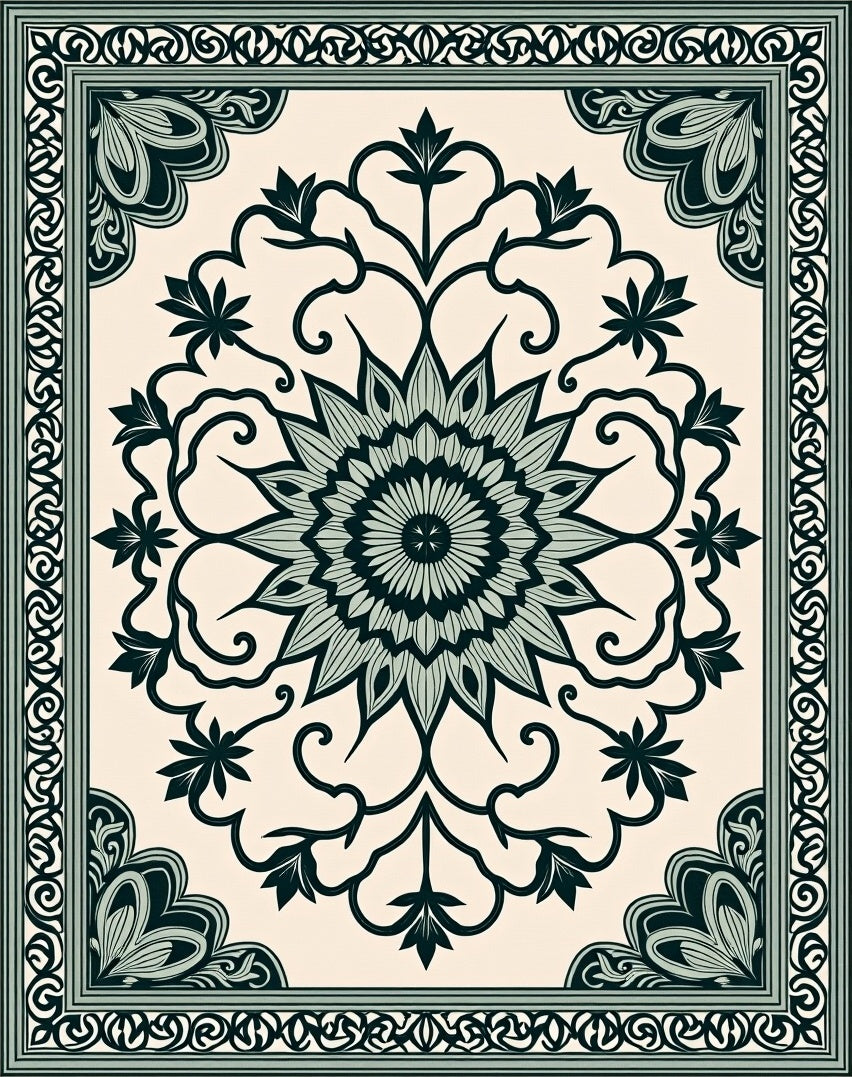 Elegant Floral Mandala Border Design Rug