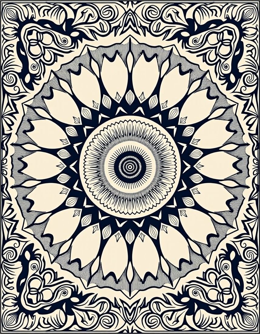 Classic Inverted Petal Radial Design Rug