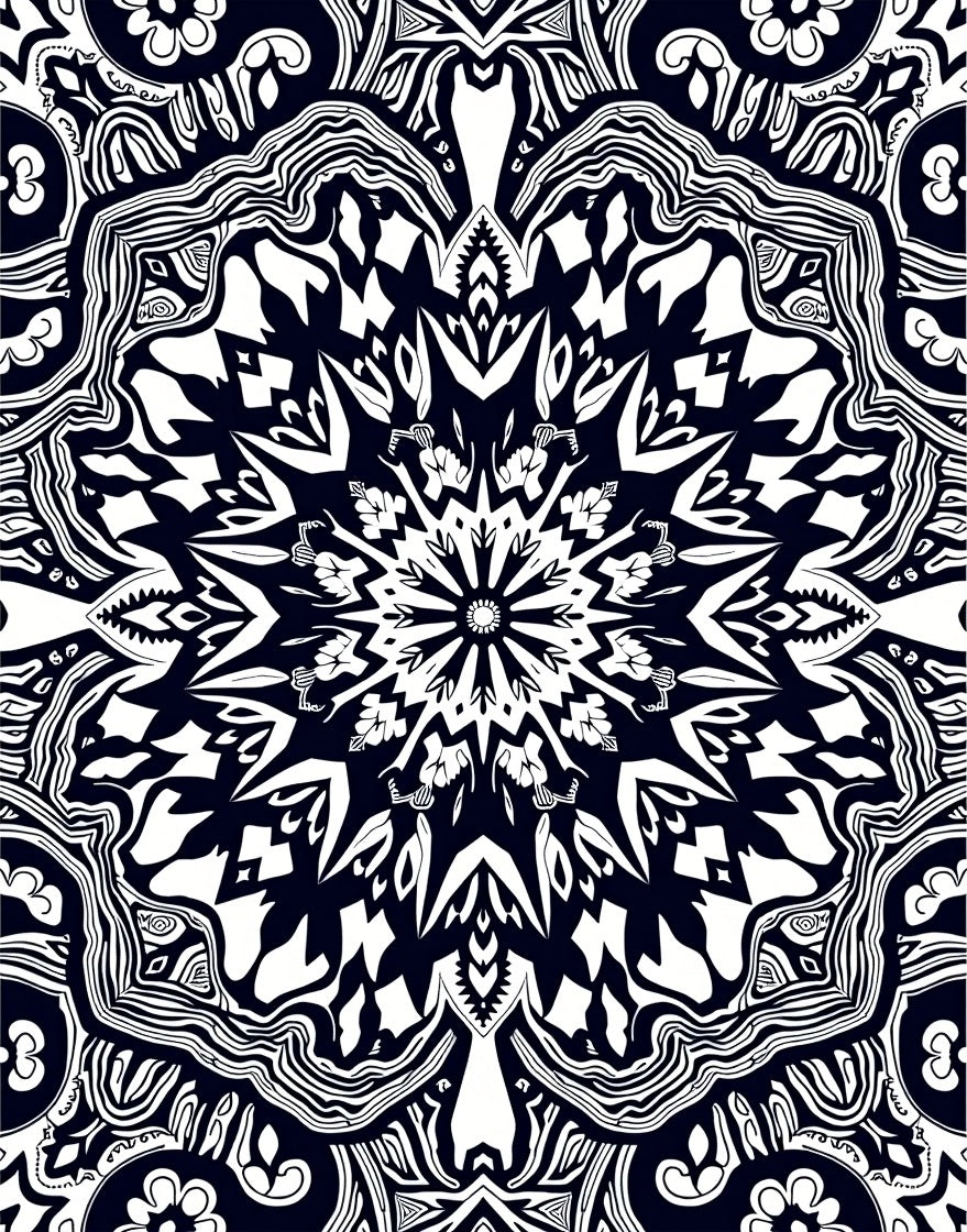 Intricate Black and White Mandala Rug