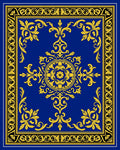 Ornate Golden Blue Floral Scroll Pattern Rug