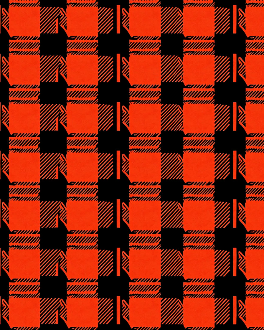 Bold Orange Black Plaid Pattern Rug