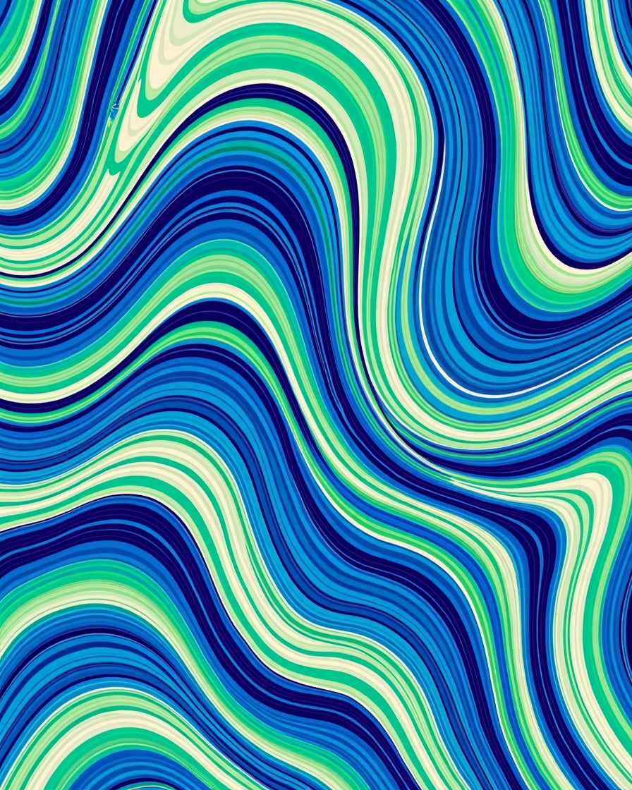 Abstract Wavy Blue Green Strands Rug