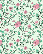 Pink Flower Vine Botanical Pattern Rug