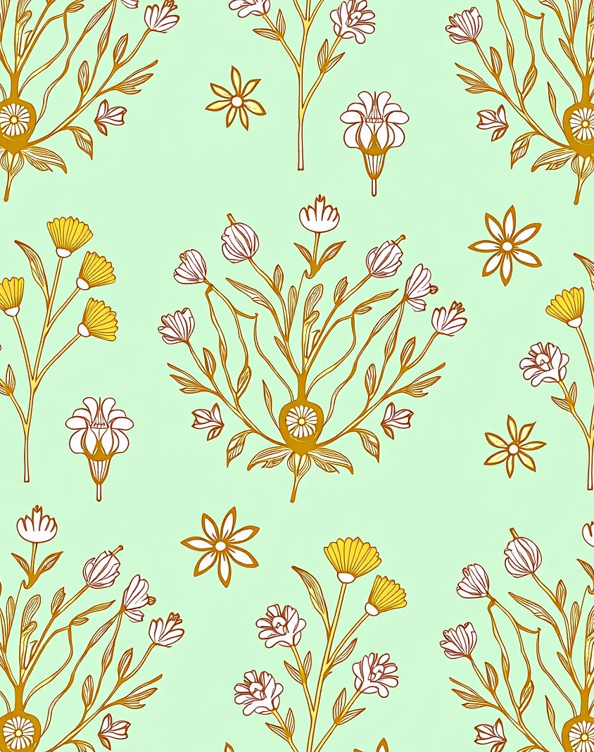 Delicate Gold Floral Swirls Rug