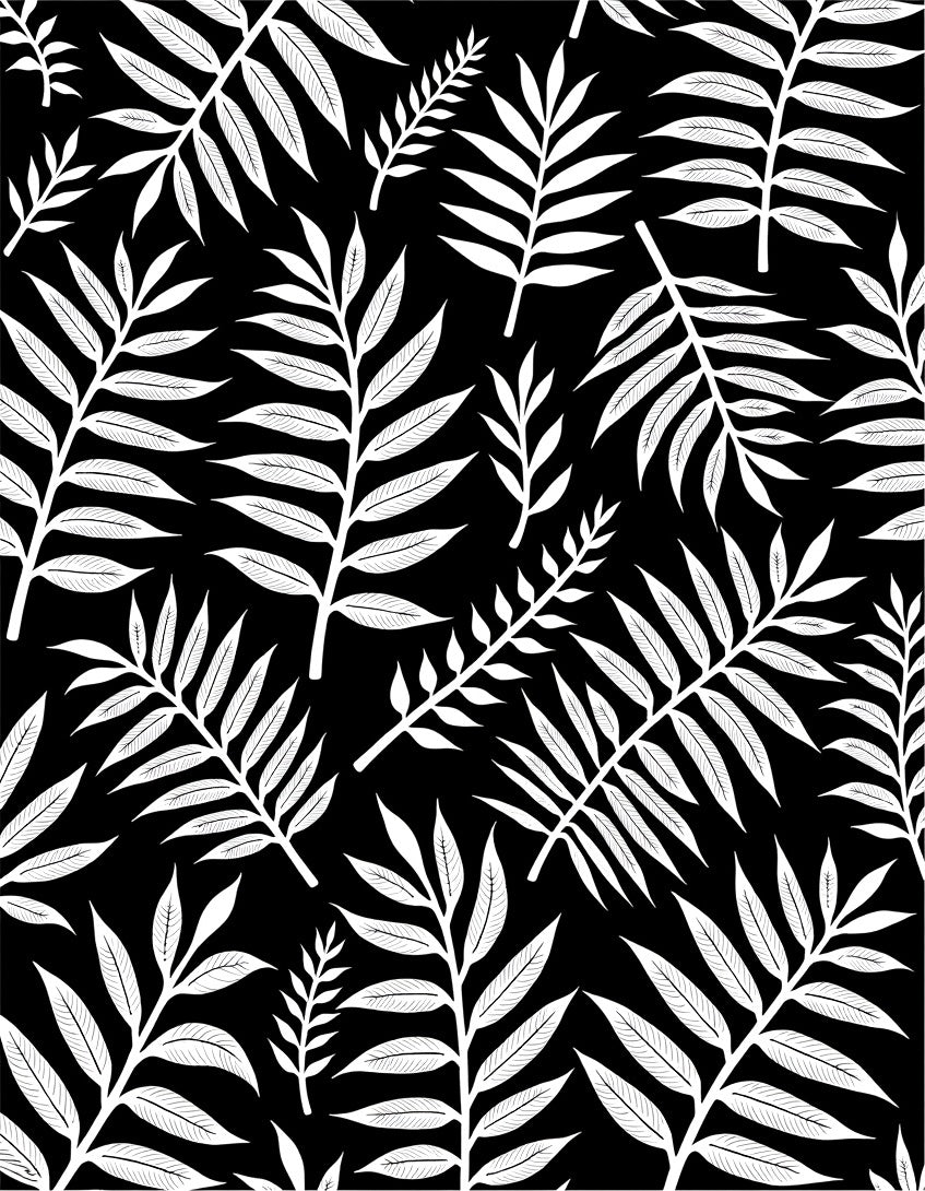 Chic Black White Leaf Pattern Rug