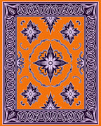 Intricate Floral Border With Starbursts Rug
