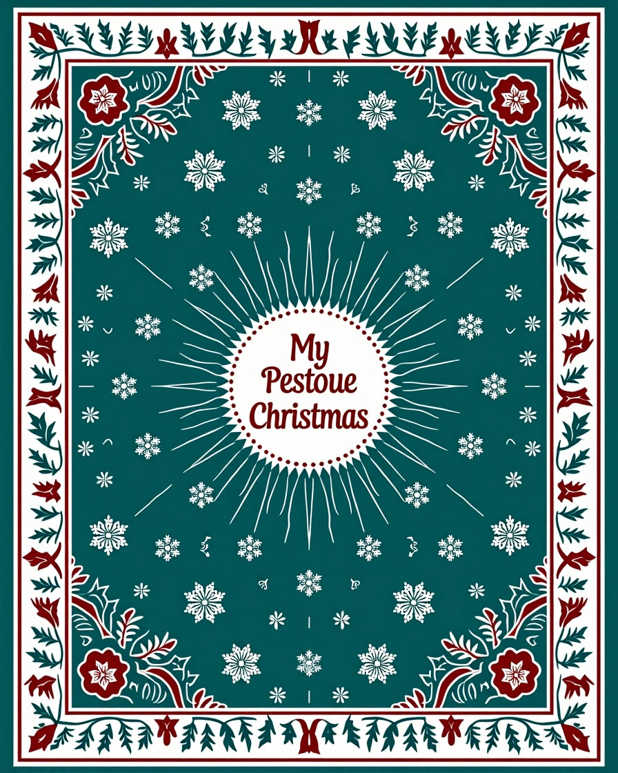 Teal Snowflake Border Christmas Rug